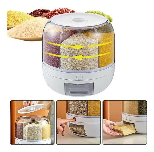 🌀 Dispensador Giratorio de Granos 6 Compartimentos – 360°